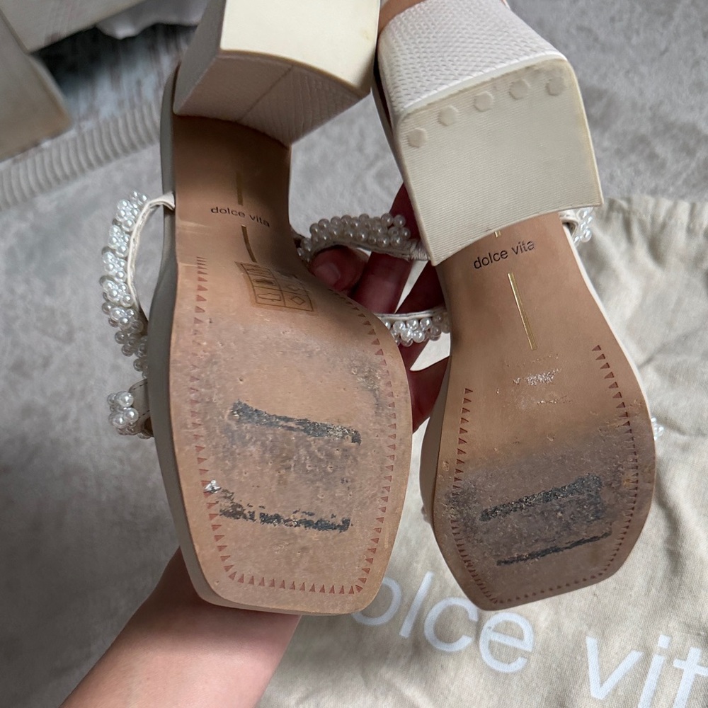 Dolce Vita Pearl-Adorned Cream Heels - Picture 4 of 4